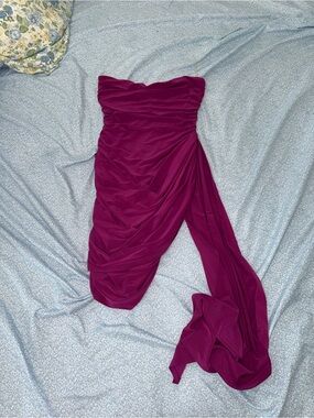 Strapless Ruched Magenta Cocktail Dress with Draped Sash